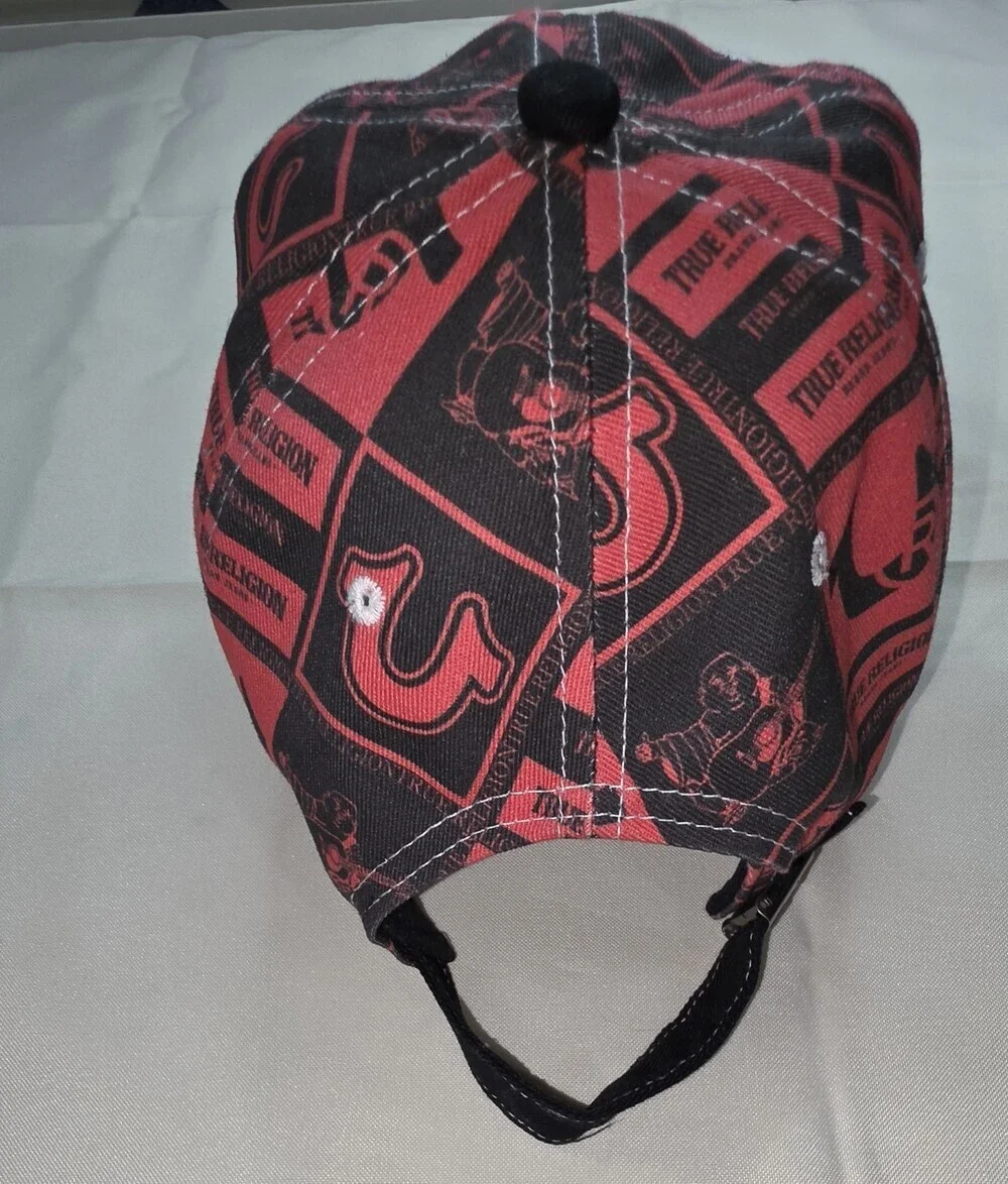 True Religion Men's Cap with Back Strap In Red and Black Adjustable Sku 0204